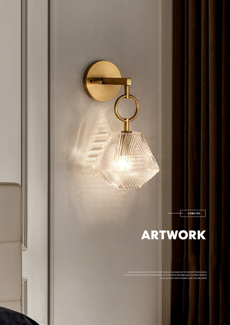 Brass Hexagon Wall Sconce in Modern Luxury Style Copper Wall Lamp with Pure Glass Shade