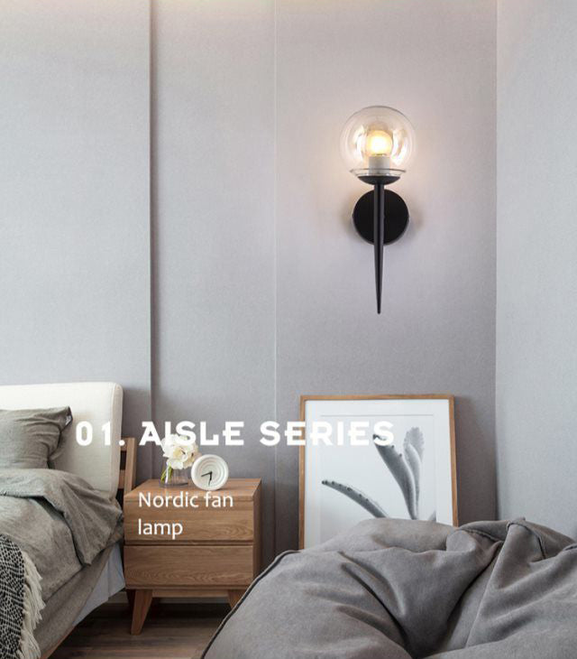 Spherical Bedroom Wall Sconce Lighting Glass Simplicity Style Sconce Light Fixture