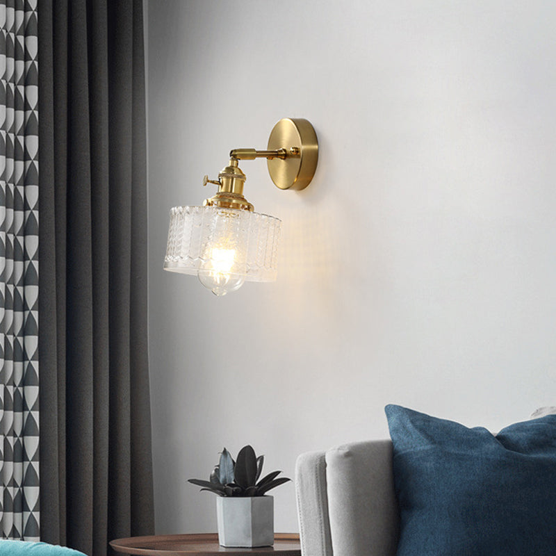 Cylinder Wall Sconce Lighting Simple Style Glass Bedroom Sconce Light Fixture in Gold