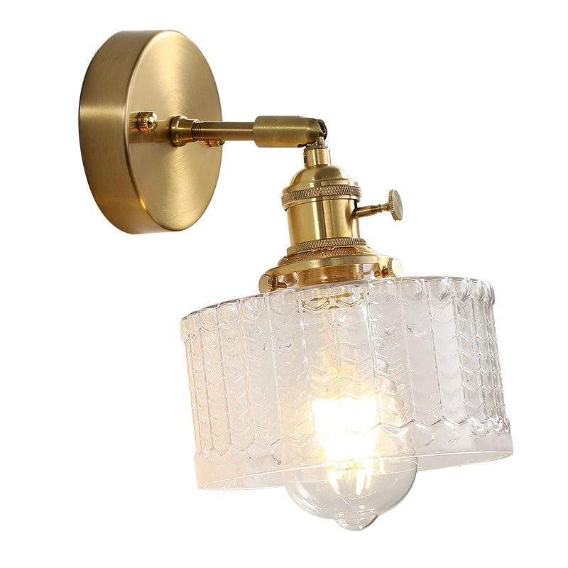 Cylinder Wall Sconce Lighting Simple Style Glass Bedroom Sconce Light Fixture in Gold