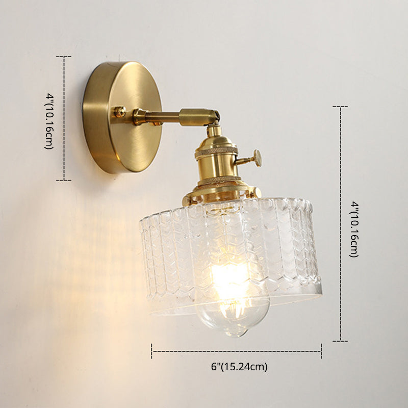 Cylinder Wall Sconce Lighting Simple Style Glass Bedroom Sconce Light Fixture in Gold