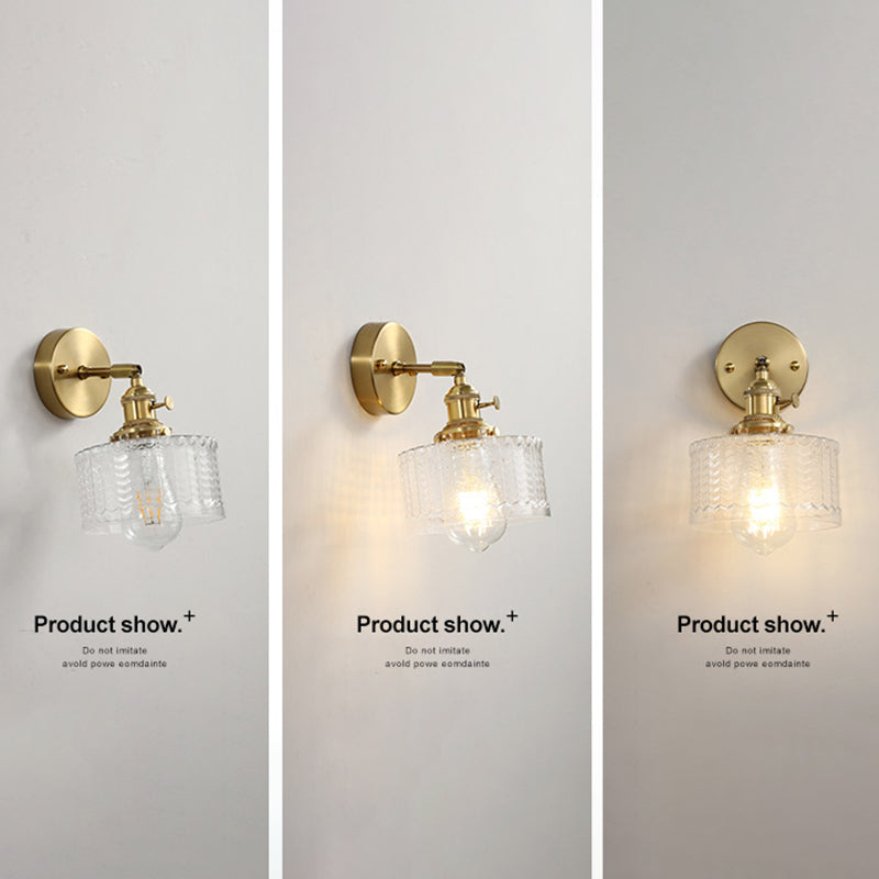 Cylinder Wall Sconce Lighting Simple Style Glass Bedroom Sconce Light Fixture in Gold