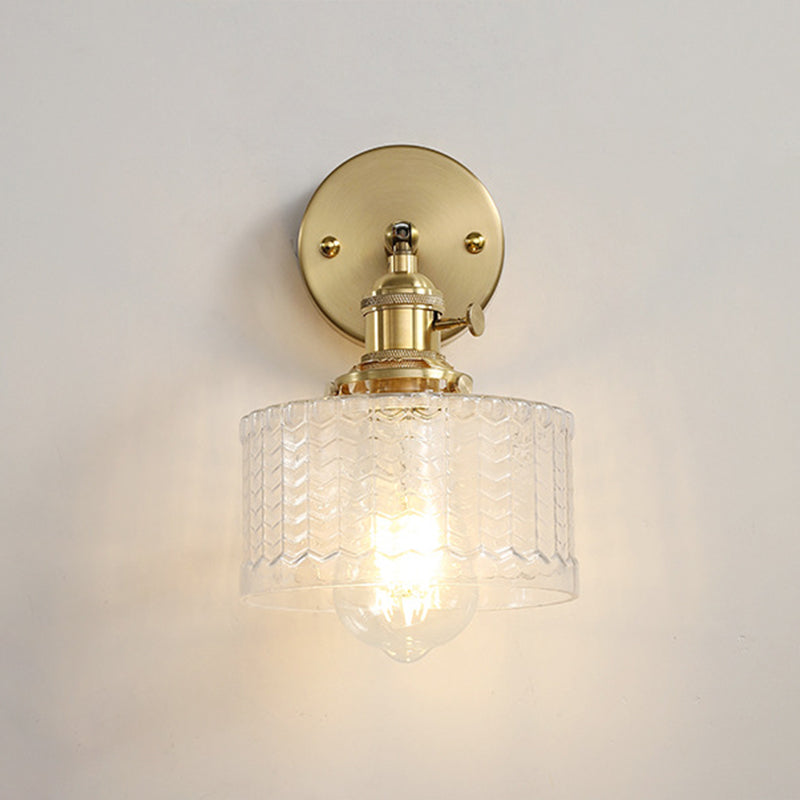 Cylinder Wall Sconce Lighting Simple Style Glass Bedroom Sconce Light Fixture in Gold