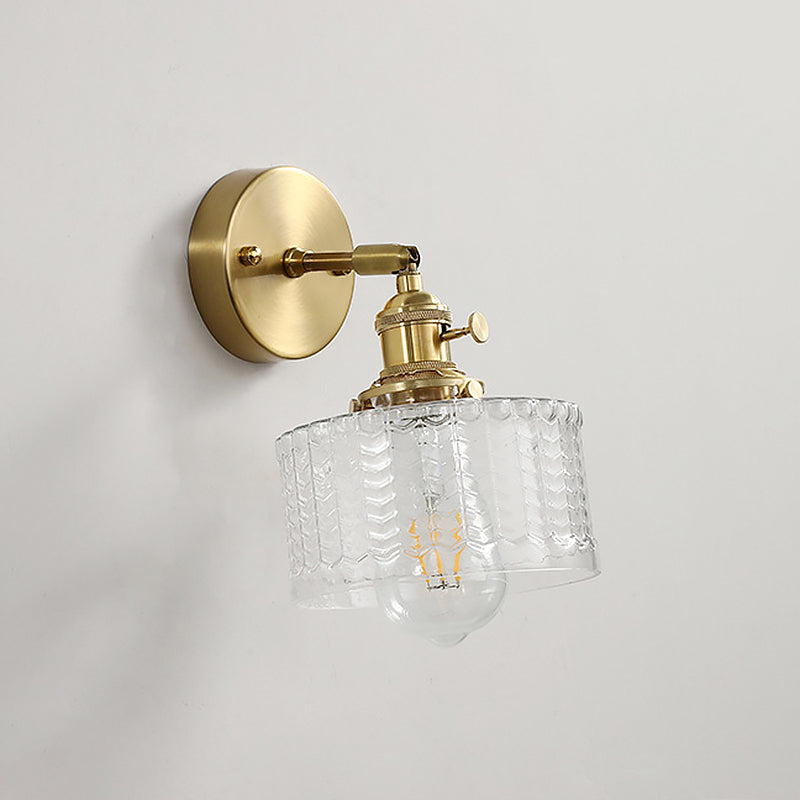 Cylinder Wall Sconce Lighting Simple Style Glass Bedroom Sconce Light Fixture in Gold