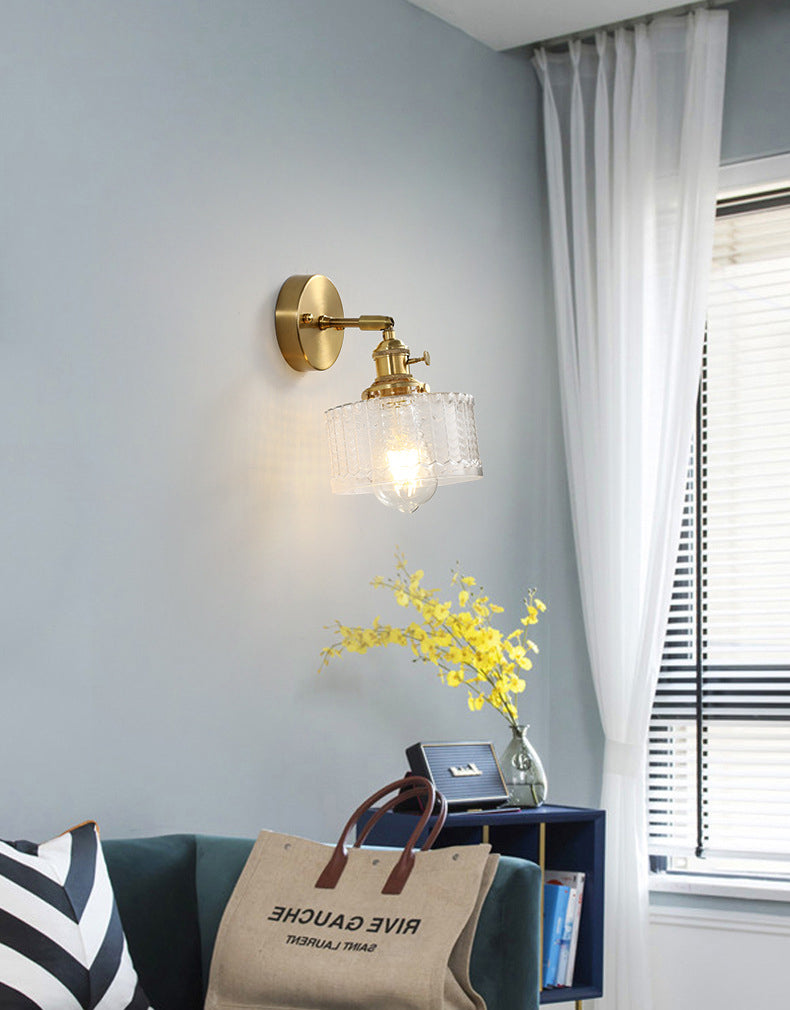 Cylinder Wall Sconce Lighting Simple Style Glass Bedroom Sconce Light Fixture in Gold