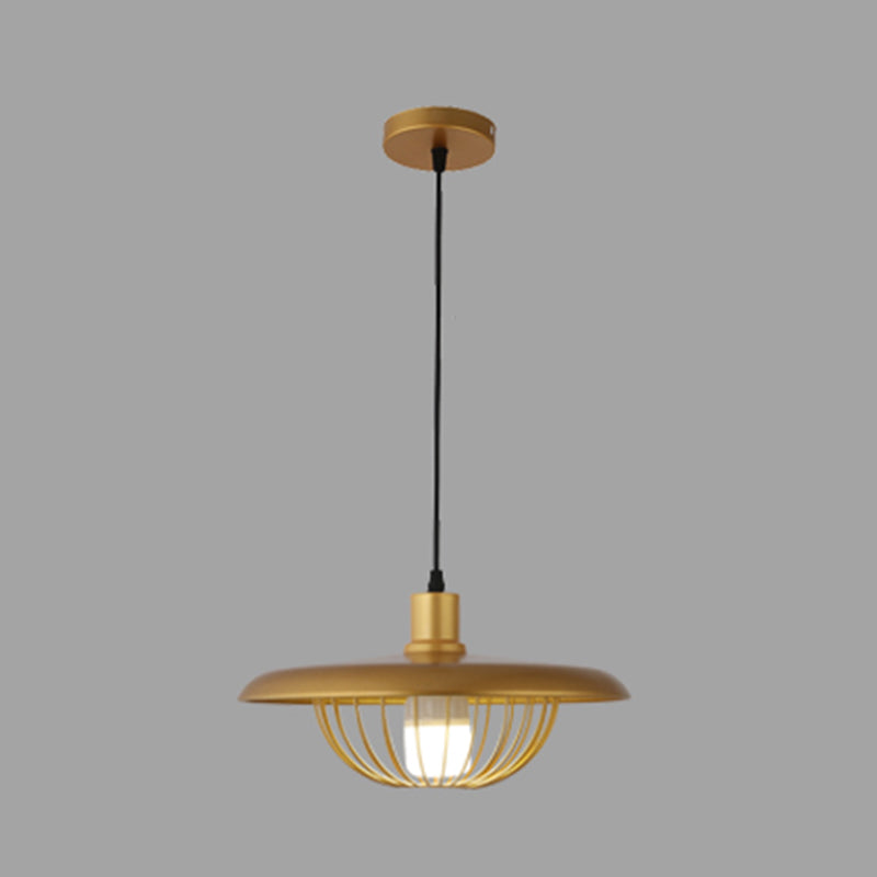 1-Light Suspension Light Fixture Industrial Restaurant Pendant Lamp with Geometric Metal Shade in Gold