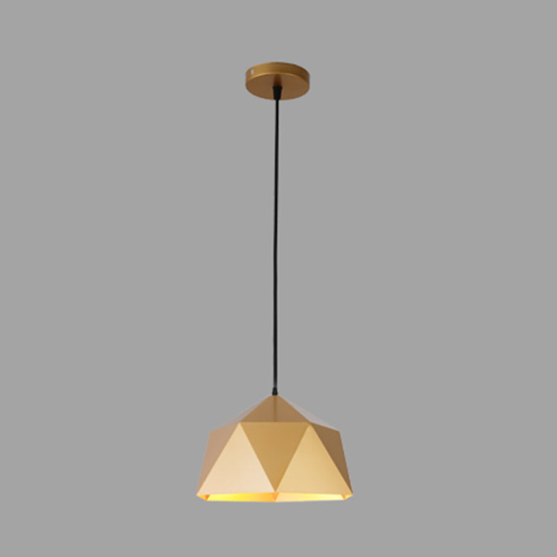 1-Light Suspension Light Fixture Industrial Restaurant Pendant Lamp with Geometric Metal Shade in Gold
