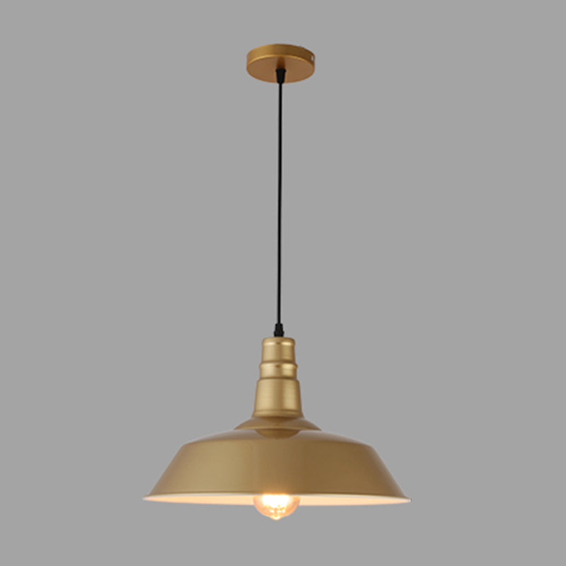 1-Light Suspension Light Fixture Industrial Restaurant Pendant Lamp with Geometric Metal Shade in Gold