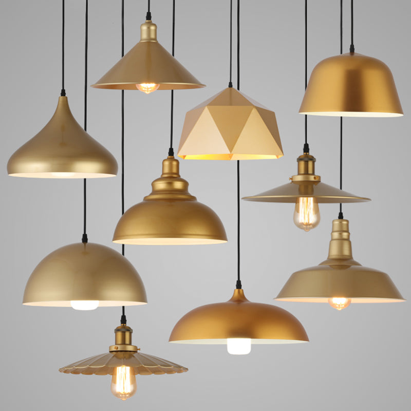 1-Light Suspension Light Fixture Industrial Restaurant Pendant Lamp with Geometric Metal Shade in Gold