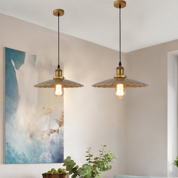 1-Light Suspension Light Fixture Industrial Restaurant Pendant Lamp with Geometric Metal Shade in Gold