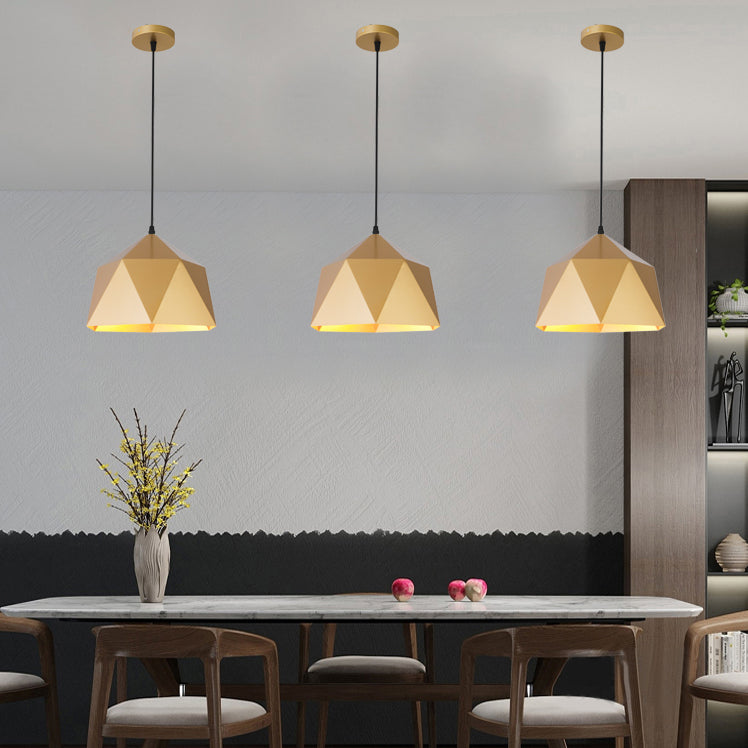 1-Light Suspension Light Fixture Industrial Restaurant Pendant Lamp with Geometric Metal Shade in Gold
