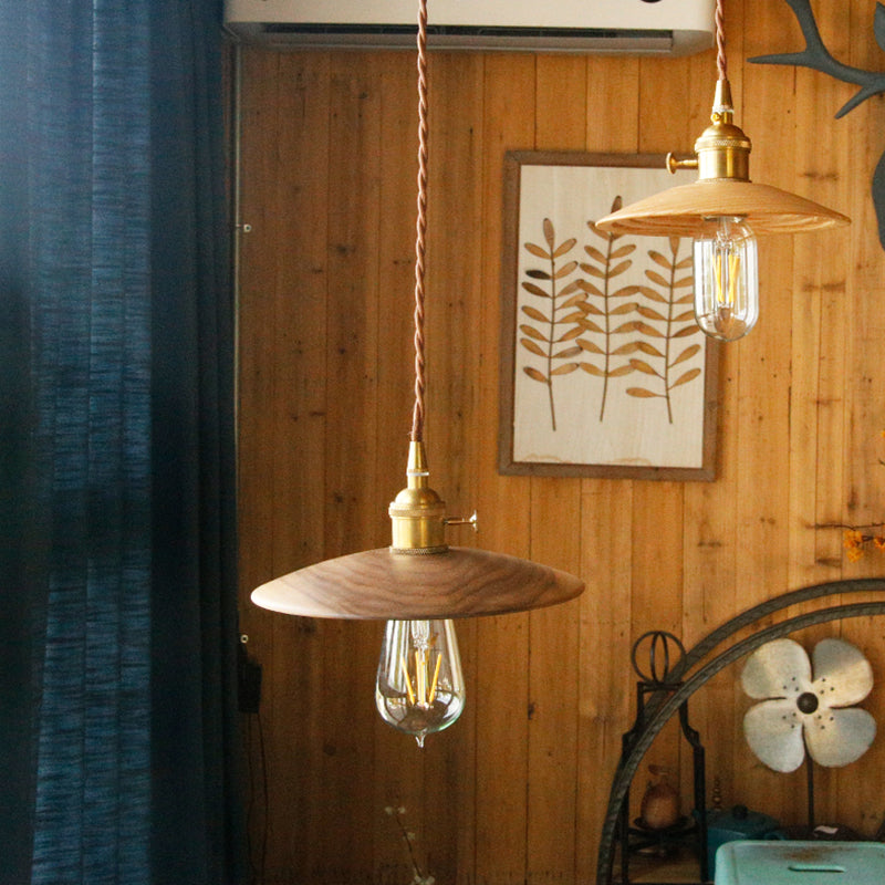 Flying Saucer Wooden Hanging Lighting Nordic 1 Bulb Pendant Light for Dining Room