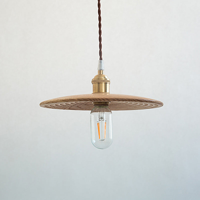 Flying Saucer Wooden Hanging Lighting Nordic 1 Bulb Pendant Light for Dining Room