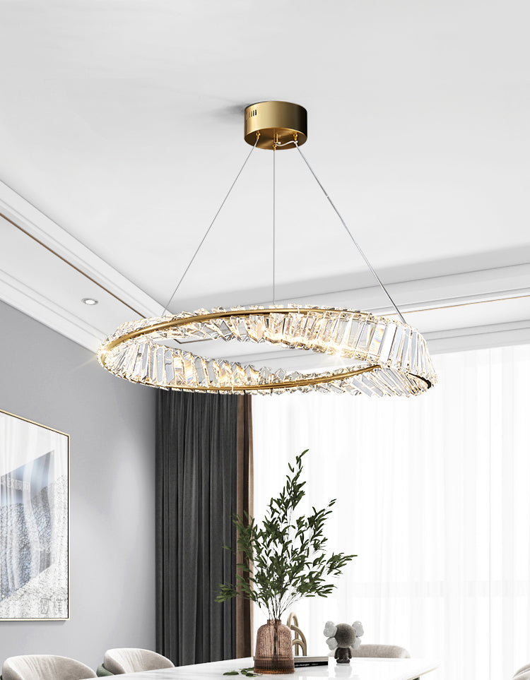 Crystal Gold Pendant Light Circle Contemporary LED Ceiling Light for Living Room