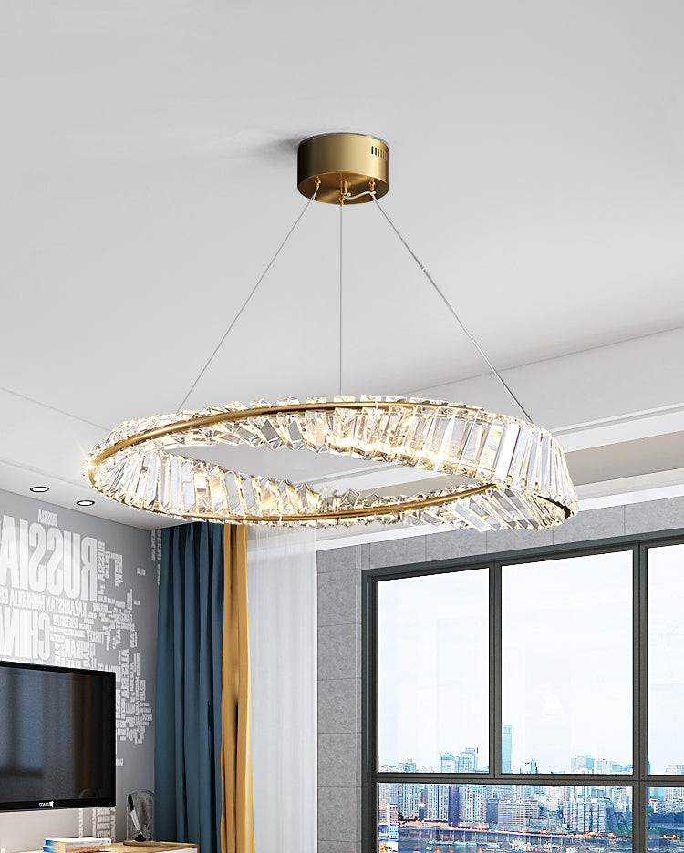Crystal Gold Pendant Light Circle Contemporary LED Ceiling Light for Living Room