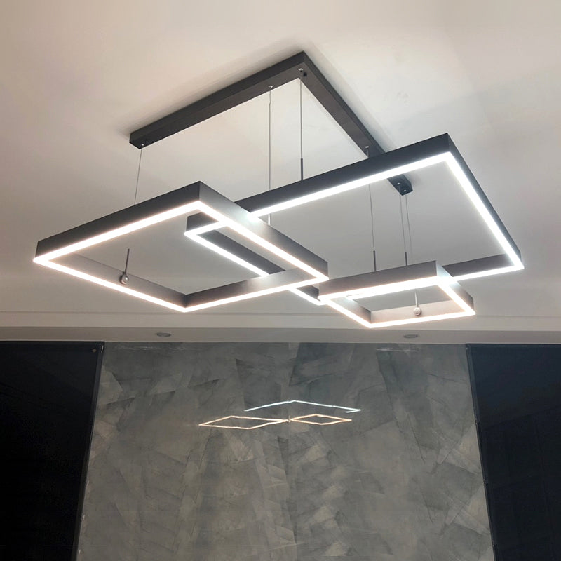 Contemporary 3-Tier LED Hanging Ceiling Lights Black Aluminum Pendant Chandelier for Living Room