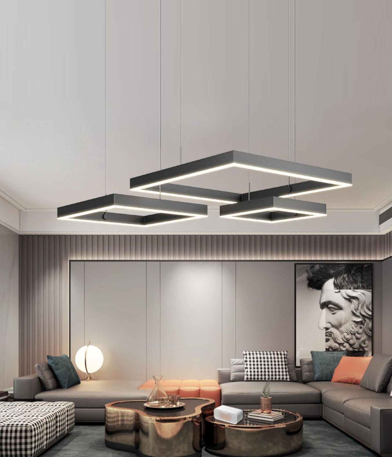 Contemporary 3-Tier LED Hanging Ceiling Lights Black Aluminum Pendant Chandelier for Living Room