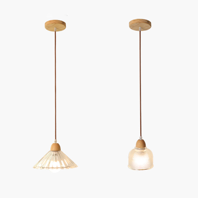 Nordic Shaded Pendant Lighting Fixture Wooden Bedroom Hanging Light Fixture in Wood