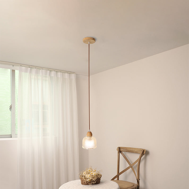 Nordic Shaded Pendant Lighting Fixture Wooden Bedroom Hanging Light Fixture in Wood