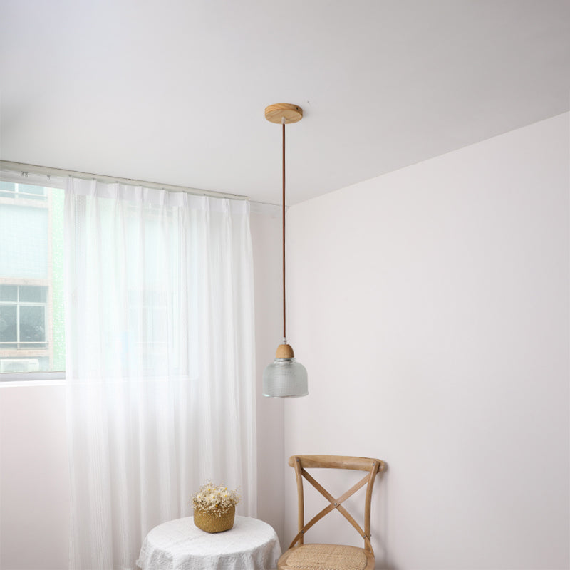 Nordic Shaded Pendant Lighting Fixture Wooden Bedroom Hanging Light Fixture in Wood