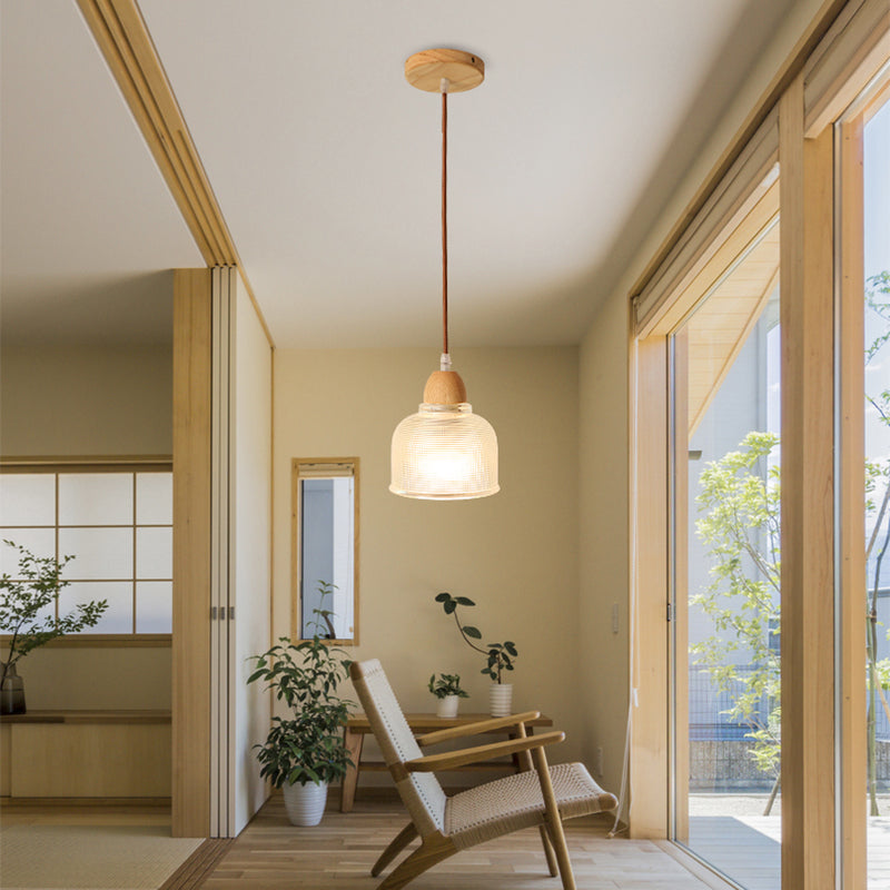 Nordic Shaded Pendant Lighting Fixture Wooden Bedroom Hanging Light Fixture in Wood