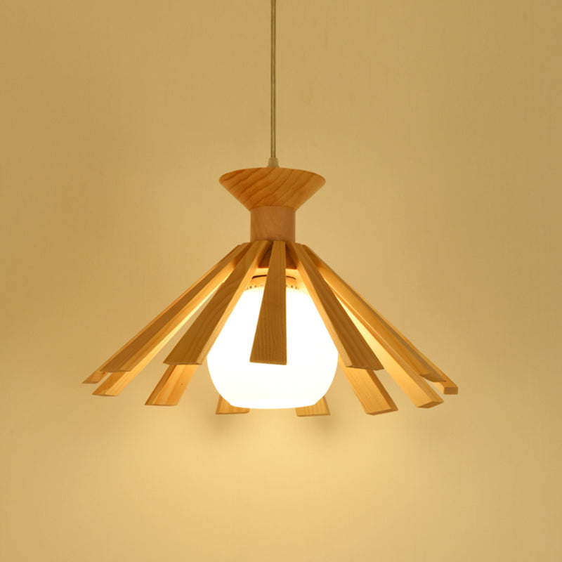 Cone-Shaped Dinning Room Hanging Ceiling Light Wooden Nordic Style Pendant Light Fixture in Wood