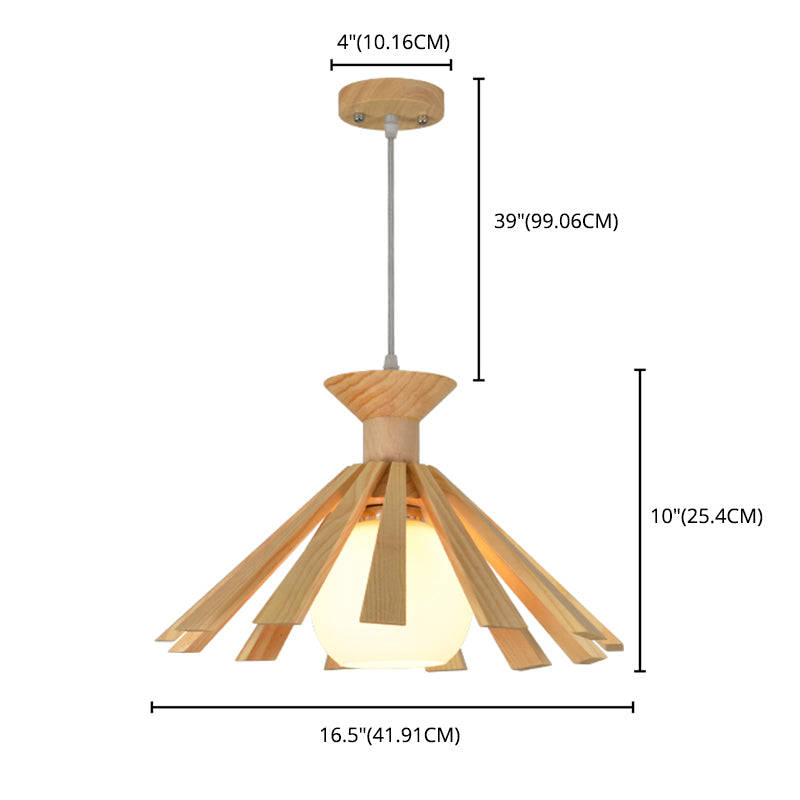 Cone-Shaped Dinning Room Hanging Ceiling Light Wooden Nordic Style Pendant Light Fixture in Wood