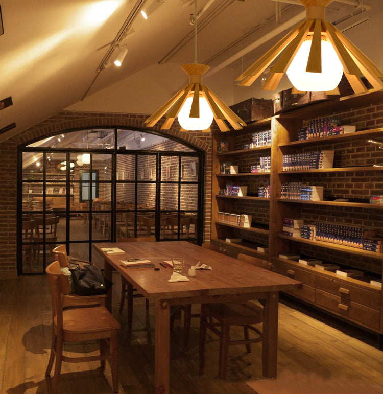 Cone-Shaped Dinning Room Hanging Ceiling Light Wooden Nordic Style Pendant Light Fixture in Wood