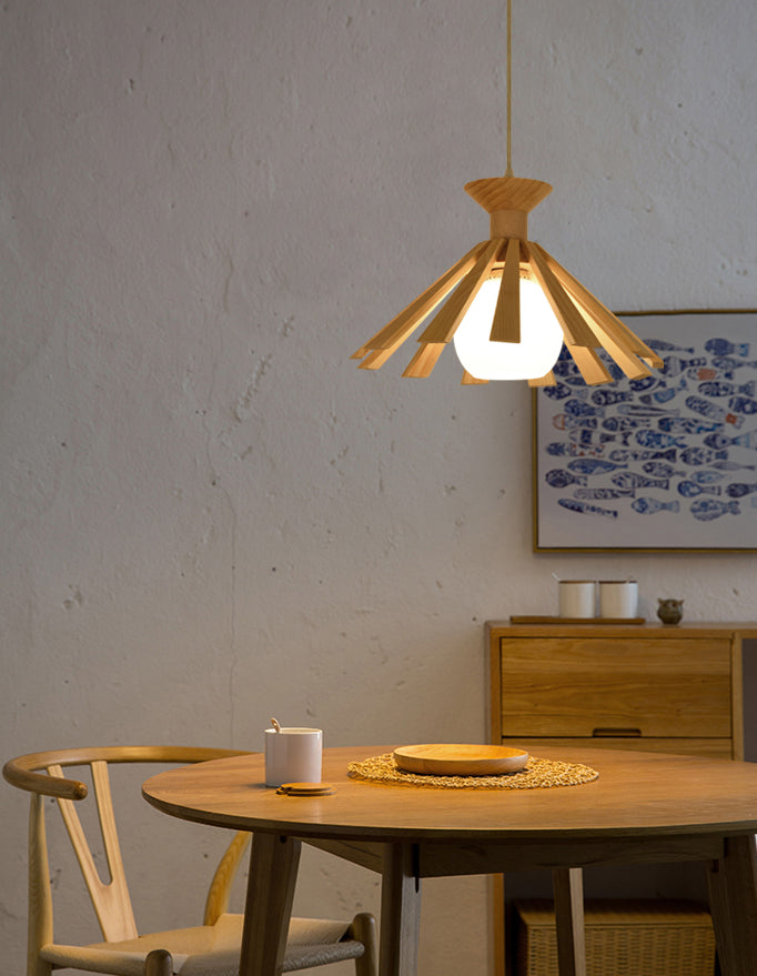Kegelvormige eetkamer hangend plafondlicht houten Noordse stijl hanglamp lamp in hout in hout