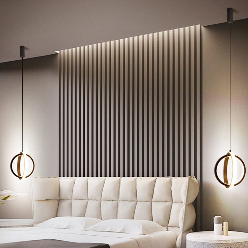 Black Simplicity Circle Hanging Light Kit Metal Luz de techo de 1 luz para dormitorio