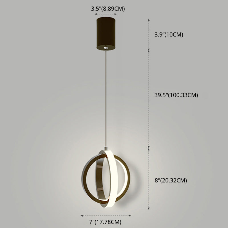 Black Simplicity Circle Hanging Light Kit Metal Luz de techo de 1 luz para dormitorio