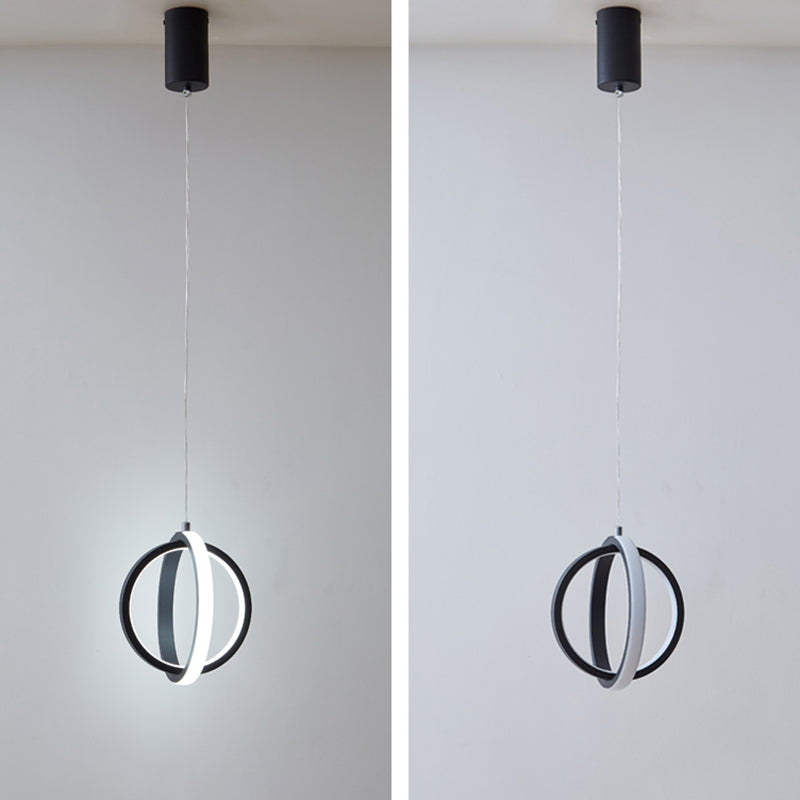 Black Simplicity Circle Hanging Light Kit Metal Luz de techo de 1 luz para dormitorio
