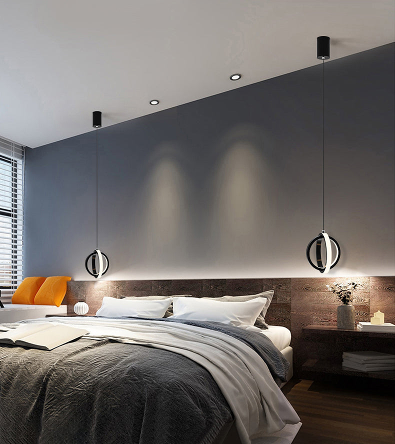 Black Simplicity Circle Hanging Light Kit Metal Luz de techo de 1 luz para dormitorio