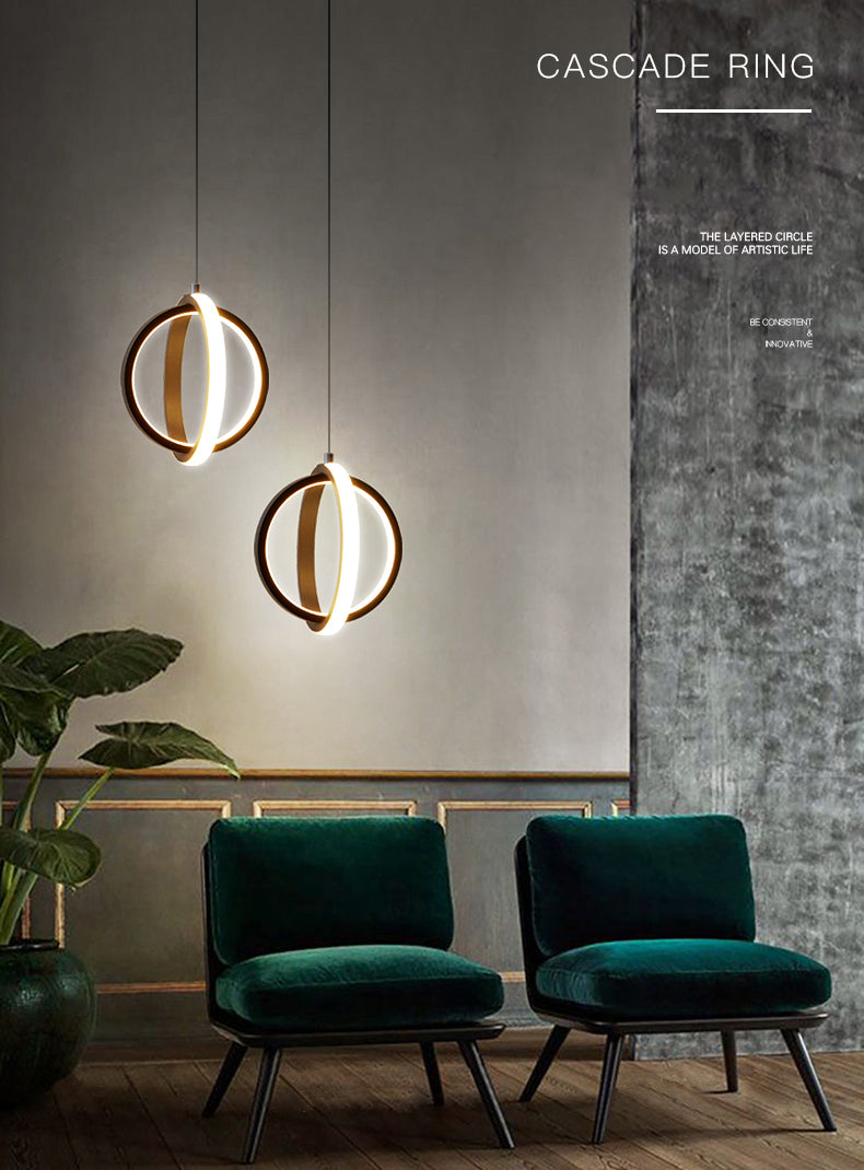 Black Simplicity Circle Hanging Light Kit Metal Luz de techo de 1 luz para dormitorio