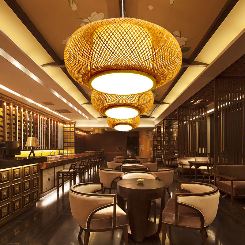 Lampada del soffitto a sospensione a sospensione in bambù in stile giapponese per soggiorno per soggiorno
