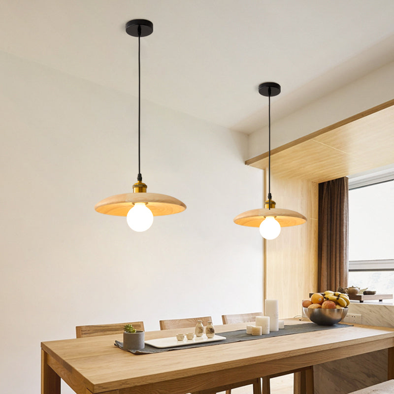 Wooden Circle Suspension Pendant Light Contemporary Style Wood Pendant Ceiling Light