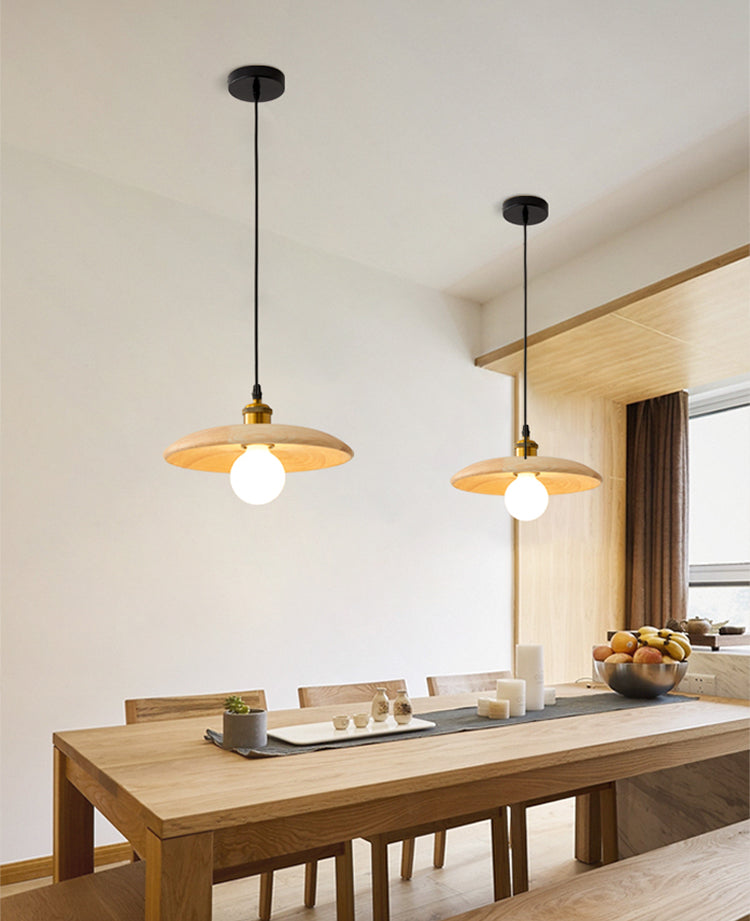 Wooden Circle Suspension Pendant Light Contemporary Style Wood Pendant Ceiling Light