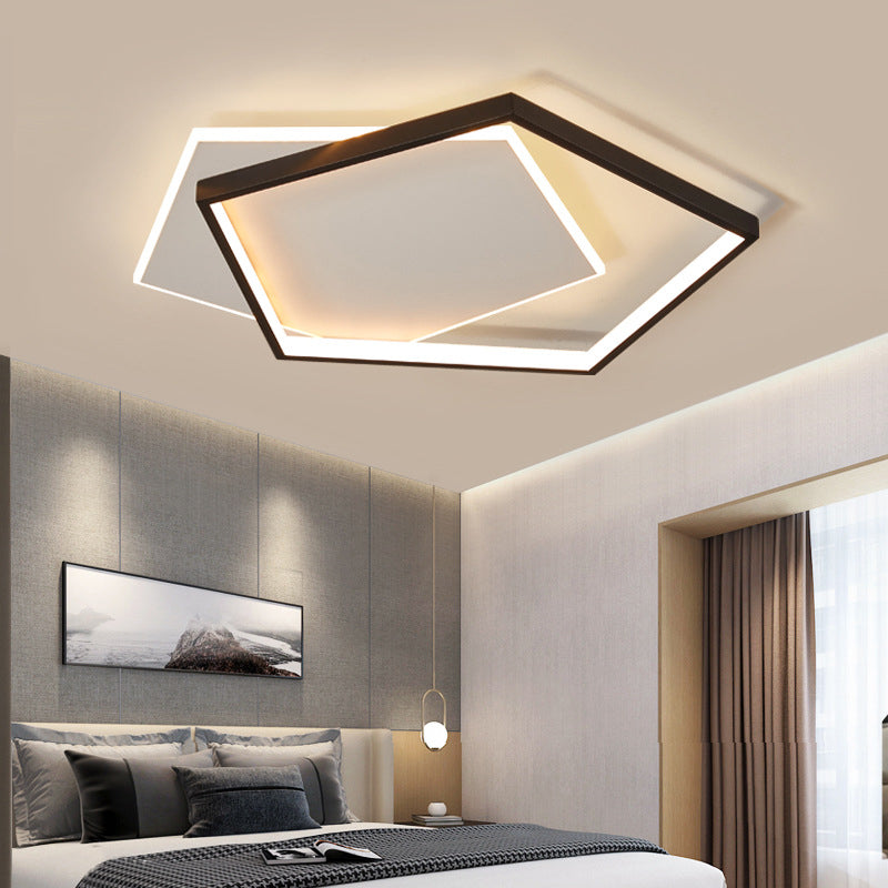 Black and White LED Flush Mount in Modern Concise Style Aluminium Pentagon Ceiling Light with Acrylic Shade