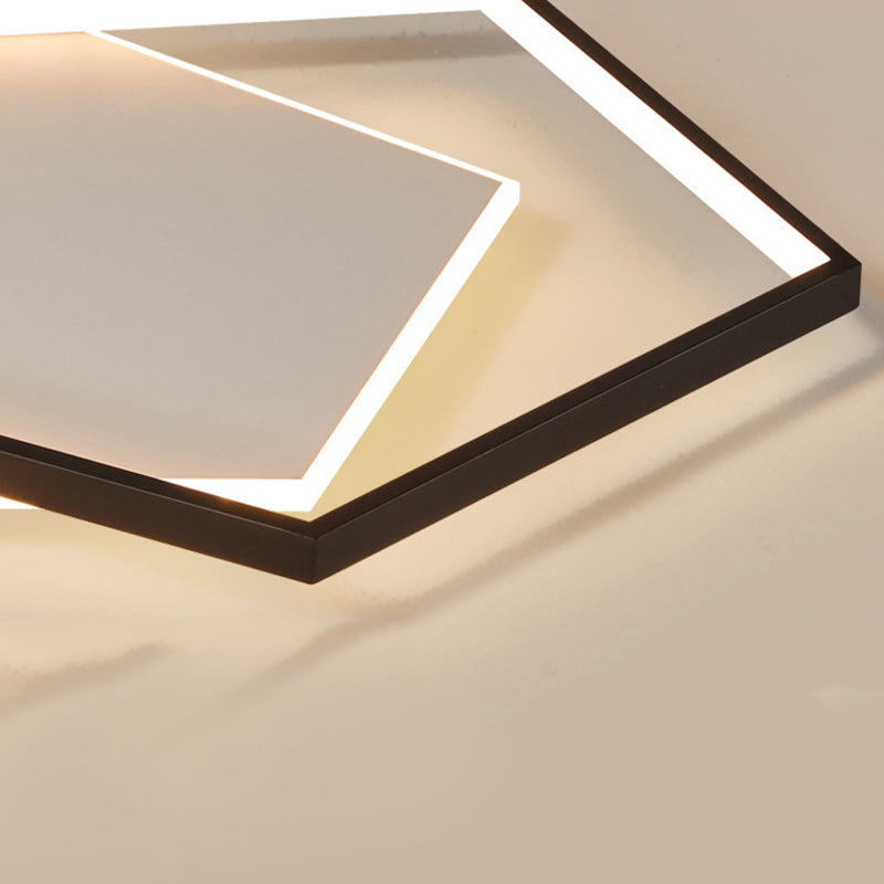 Black and White LED Flush Mount in Modern Concise Style Aluminium Pentagon Ceiling Light with Acrylic Shade