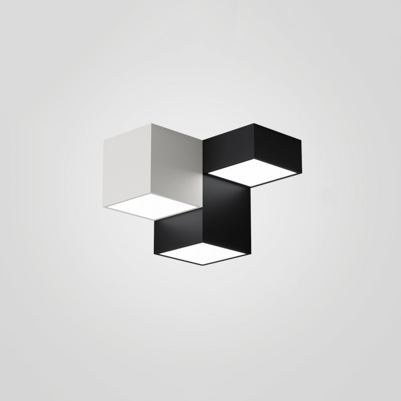 Plafonnier LED noir et blanc de style minimaliste moderne, support géométrique en aluminium avec abat-jour en acrylique