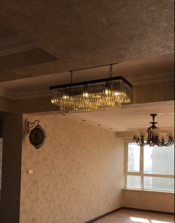 Colgante de cristal rectángulo colgante lineal comedor moderno de la isla de la isla de la isla