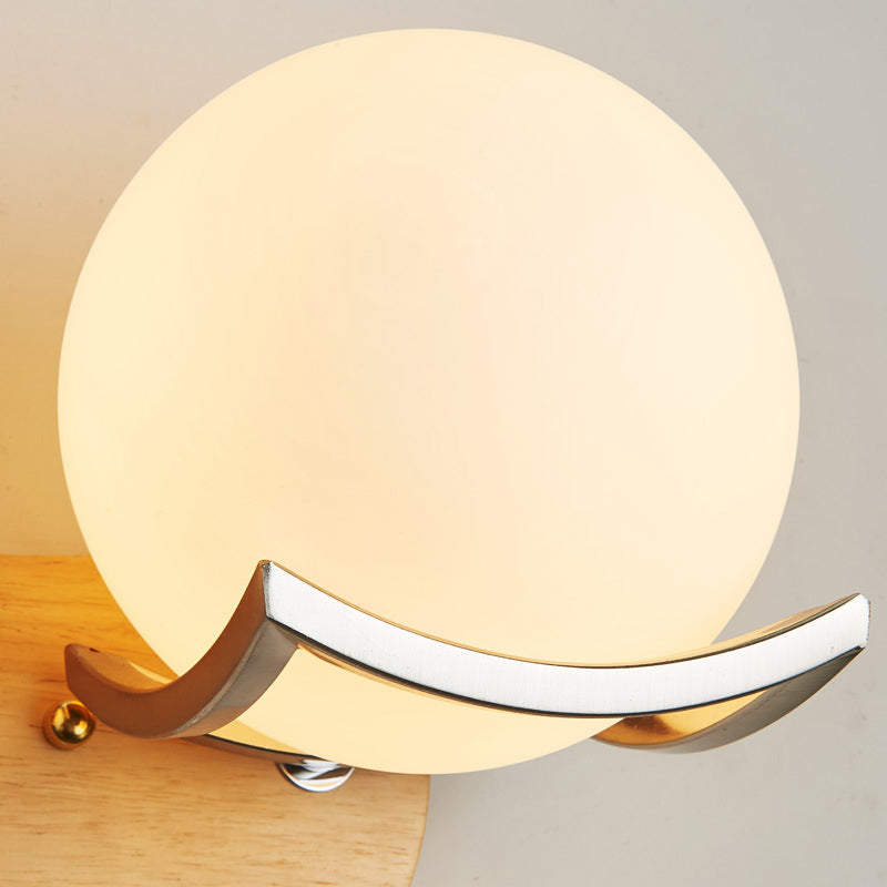 1 Light Wood Wall Light Sconce Modern Spherical Bedroom Wall Mounted Light Fixture