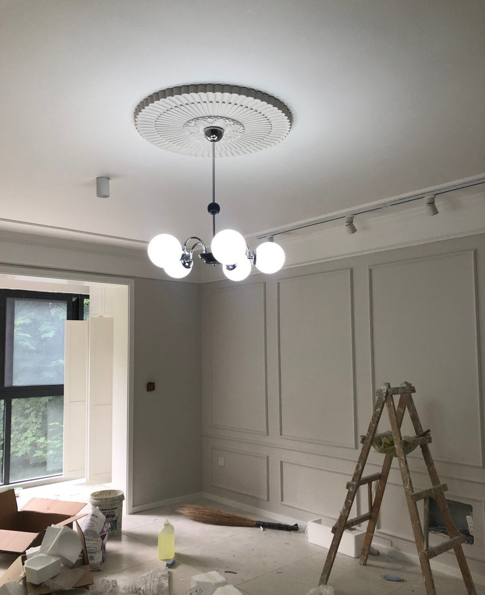 Modern Simplicity Round Ceiling Chandelier Milk Glass Hanging Light for Living Room