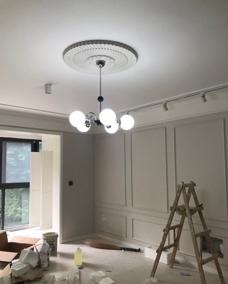 Modern Simplicity Round Ceiling Chandelier Milk Glass Hanging Light for Living Room