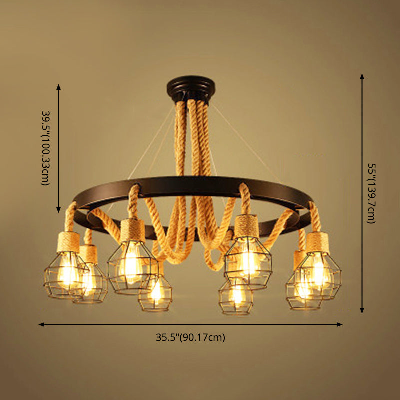 Rope Circular Pendant Light Fixtures Industrial Bar Hanging Chandelier Light