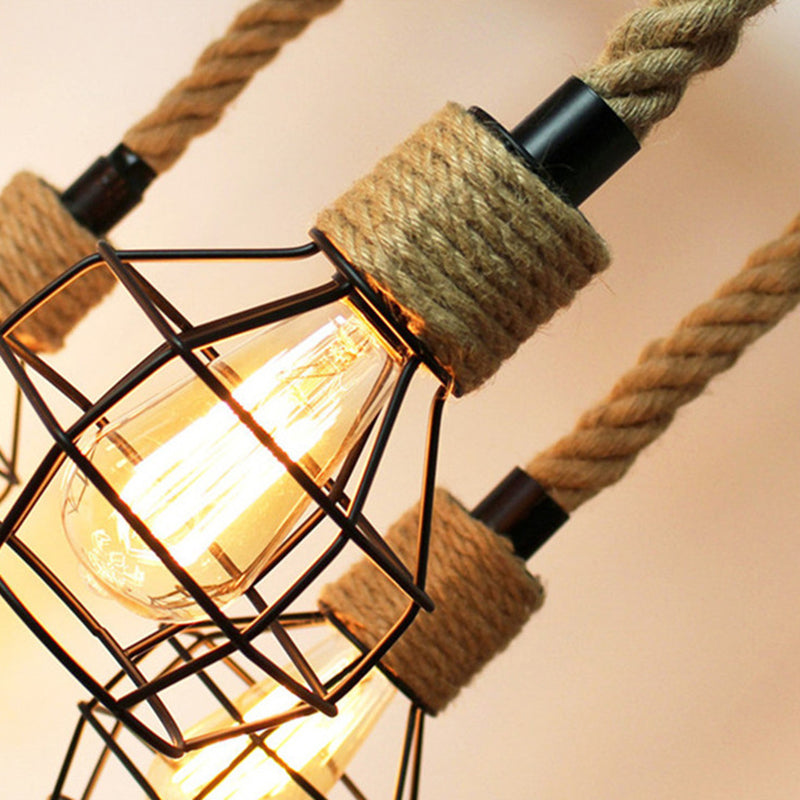 Rope Circular Pendant Light Fixtures Industrial Bar Hanging Chandelier Light