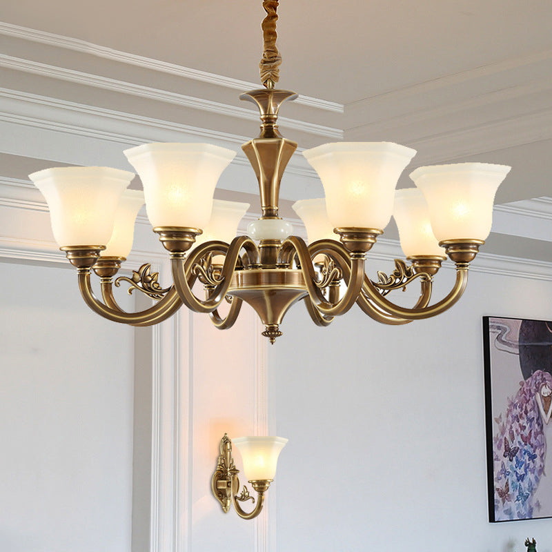 Bell-Shaped Shade Chandelier Light Fixture Traditional White Glass Pendant Lighting for Restaurant