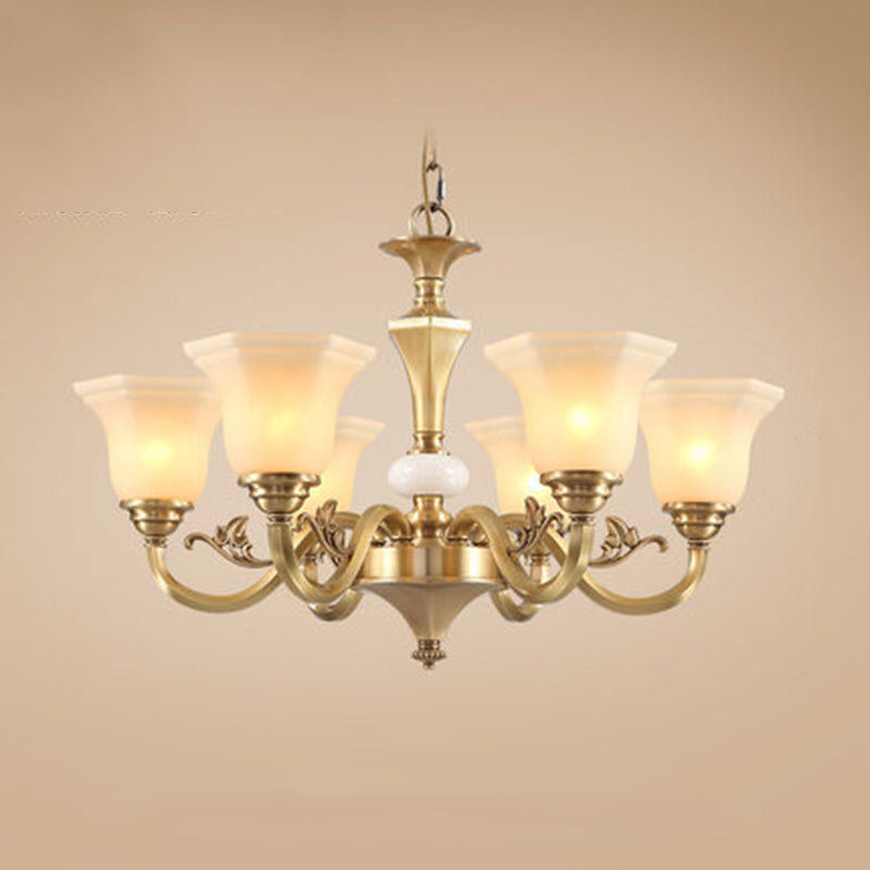 Bell-Shaped Shade Chandelier Light Fixture Traditional White Glass Pendant Lighting for Restaurant