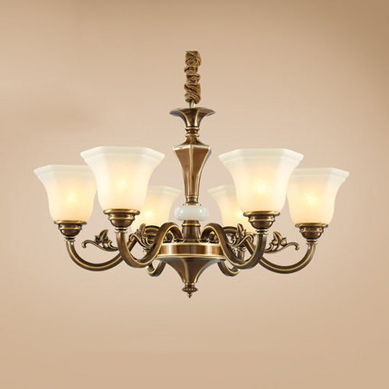 Bell-Shaped Shade Chandelier Light Fixture Traditional White Glass Pendant Lighting for Restaurant