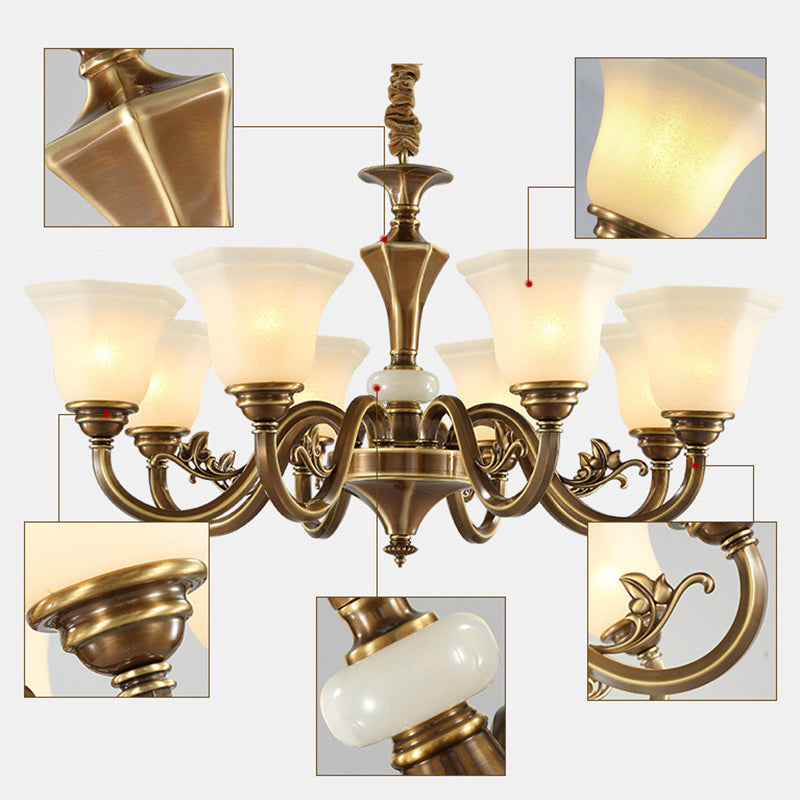 Bell-Shaped Shade Chandelier Light Fixture Traditional White Glass Pendant Lighting for Restaurant